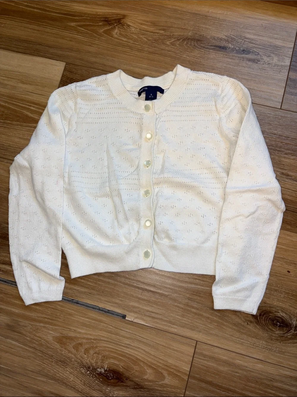 GAP Cream Eyelet Knit Button-Front Cardigan